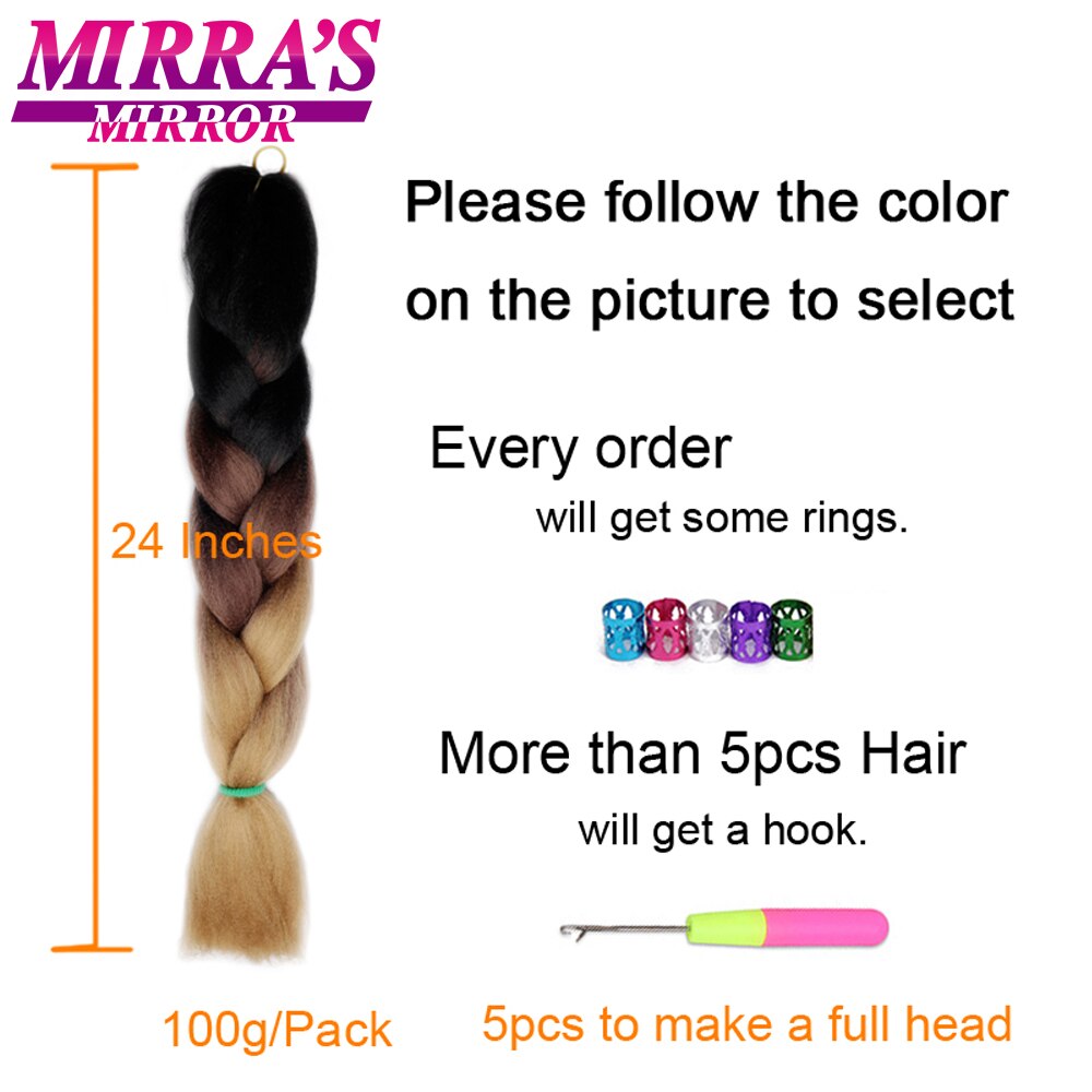 Mirra's Mirror 5pack Ombre Braiding Hair Synthetic Crochet Hair 24" 100g/Pack Jumbo Braids Hair Extension Green Brown