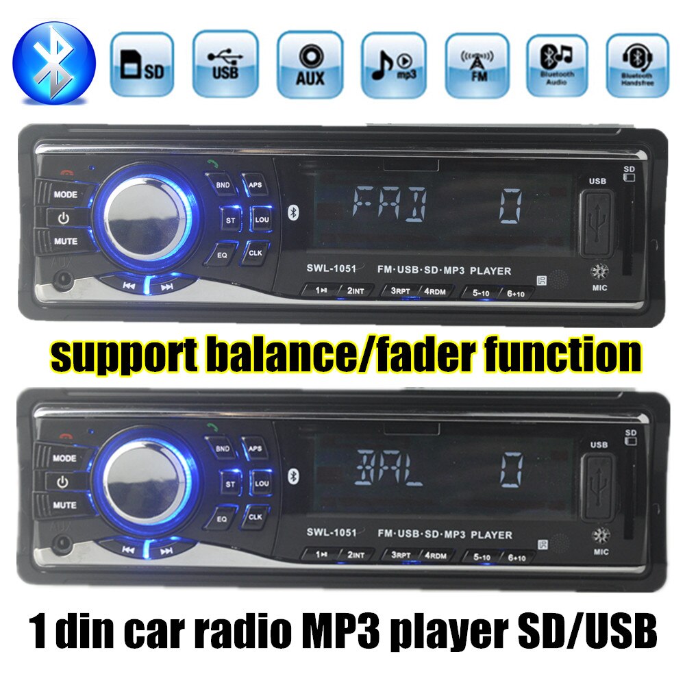Single Din Car Stereo Audio 12V Bluetooth In-dash FM Receiver Aux Input Receiver USB MP3 MMC WMA FLAC Car Radio Player