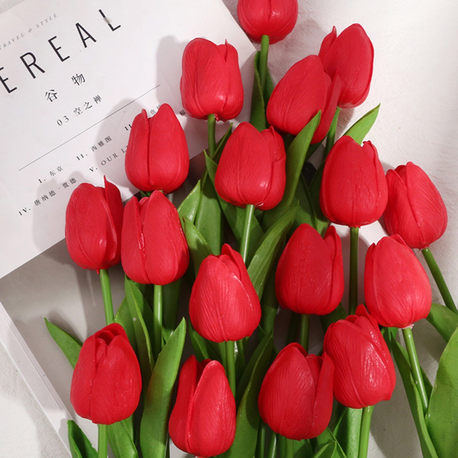 10PC Artificial Flower Latex Real Bridal Wedding Bouquet Home Decoration Artificial Silk Tulip Flower for Office Desk Home Decor