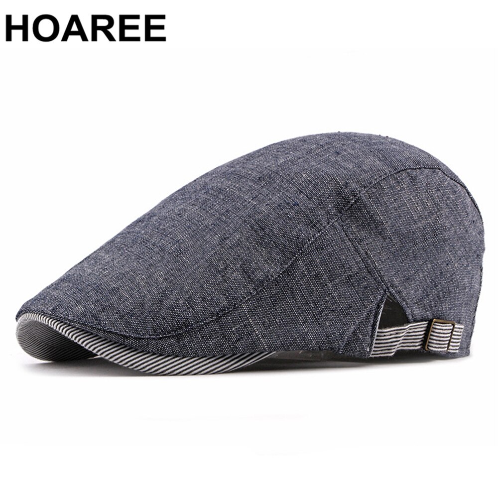 Hoaree Grijs Katoen Linnen Platte Pet Voor Mannen Lente Zomer Baret Man Britse Stijl Vintage Casual Ivy Ierse Cap Verstelbare 55-60 Cm