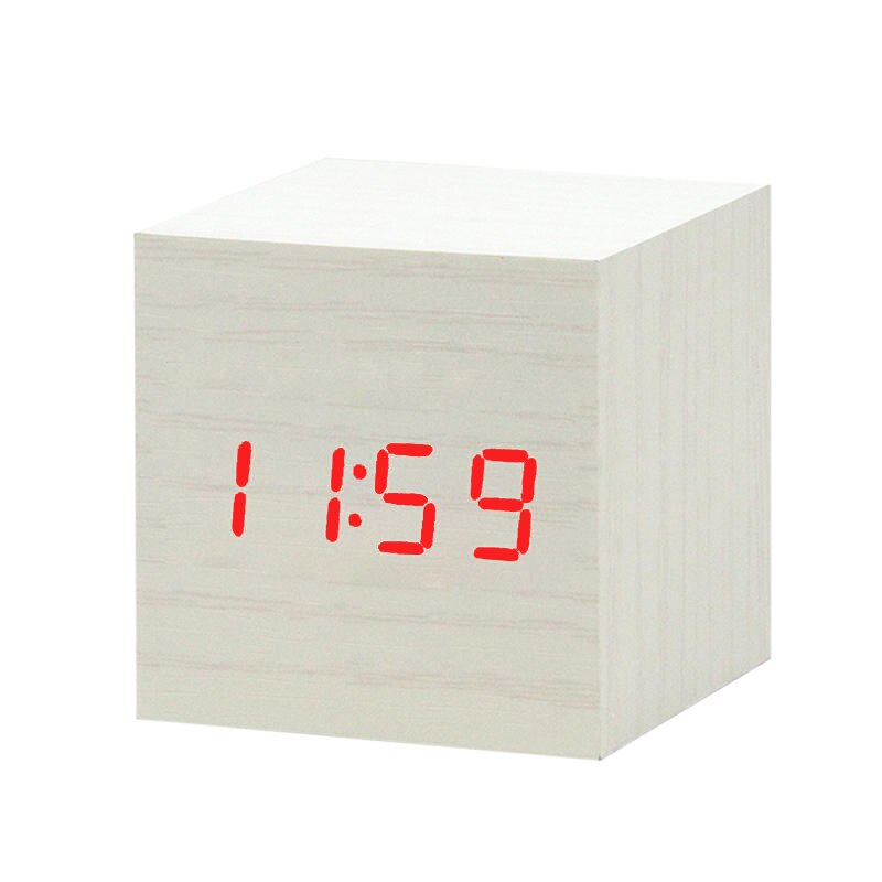Di Legno del Led Digital Alarm Clock Orologio Elettronico Con Controllo Acustico di Rilevamento Funzione Snooze Breve Quadrato Singolo Viso Orologi: L9