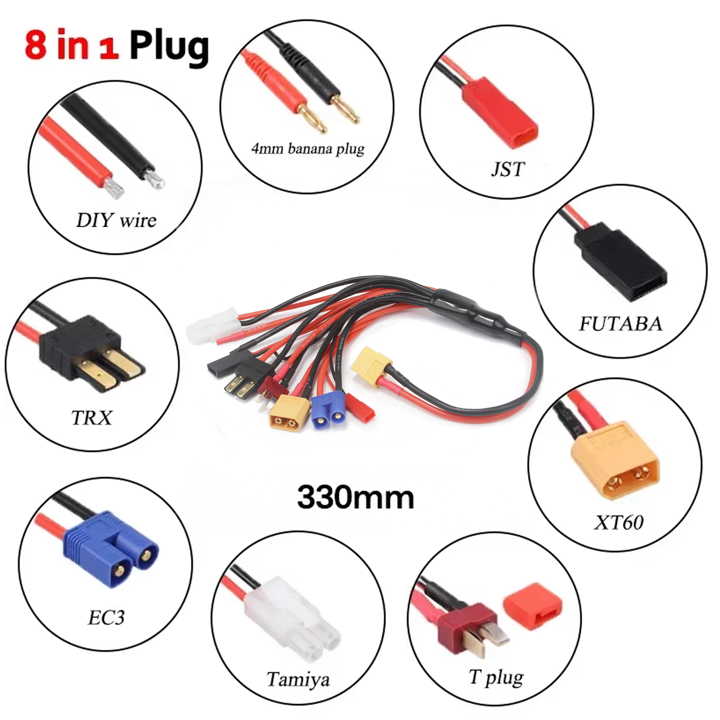8 in 1 Battery Charger Converter Cable Multi Lipo Adapter Line Futaba 4mm Banana XT60 Plug for RC Car IMAX B6 B6AC Charger Cable
