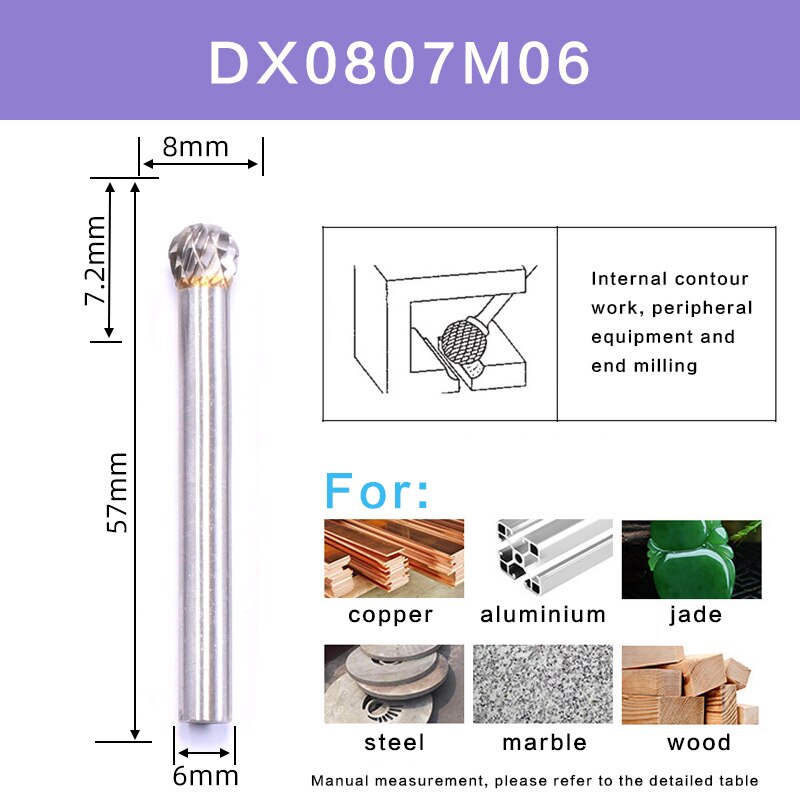DX Type Double-cut Tungsten Carbide Alloy Rotary File Tool Point Burr Die Grinder Abrasive Tool Drill Milling Carving Bit Set: DX0807M06