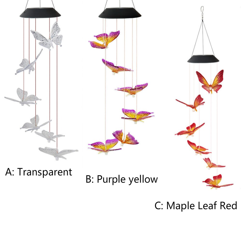 Carillón de viento Solar para exteriores, 6 LED, estilo mariposa, guirnalda de jardín impermeable, luces colgantes, lámpara Solar de decoración, Spinner de viento