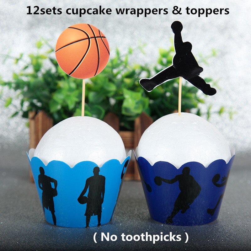 Supplies Thema Basketbal Platen Papier Cups Wrappers Cake Topper Folie Ballonnen Opknoping Wervelingen Cupcake Picks Decor Supplies