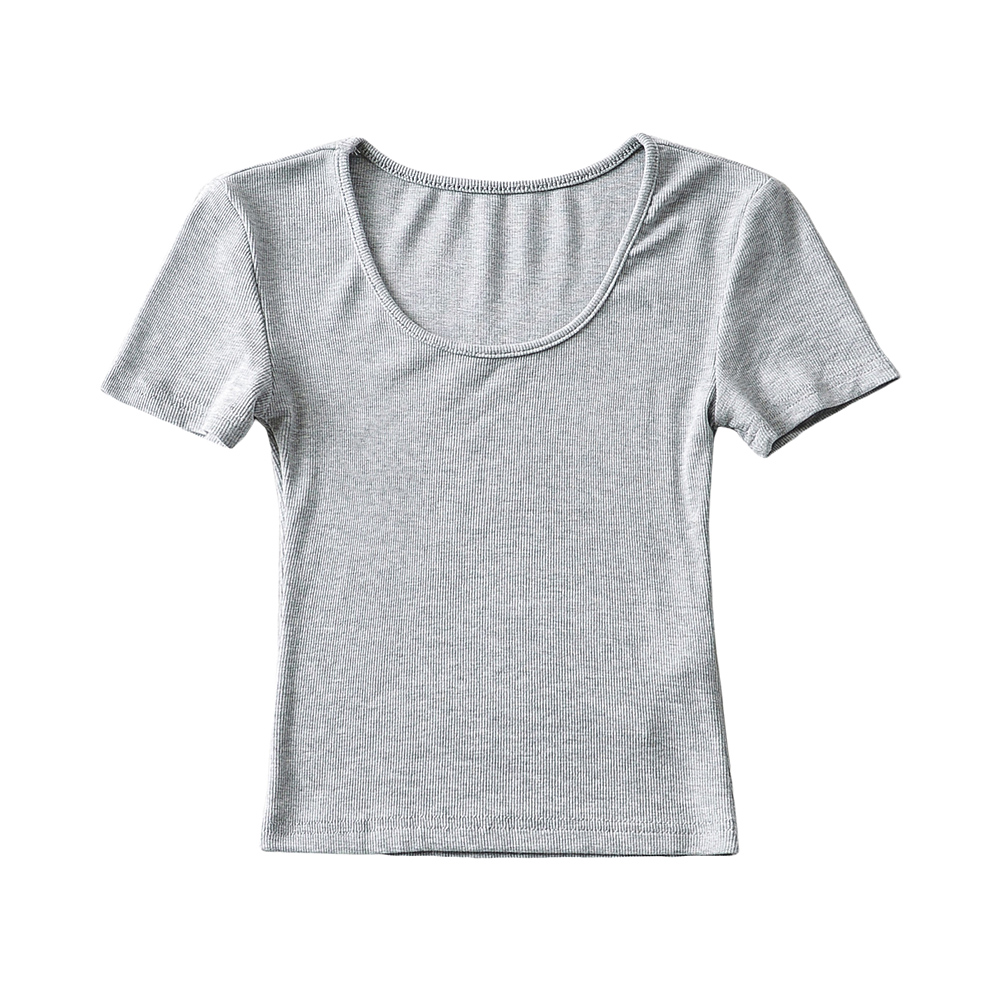 Bradely Michelle Casual Summer Woman Slim Fit T-shirt Tight Short-Sleeve O-neck Tee Crop Tops: S / Light Grey