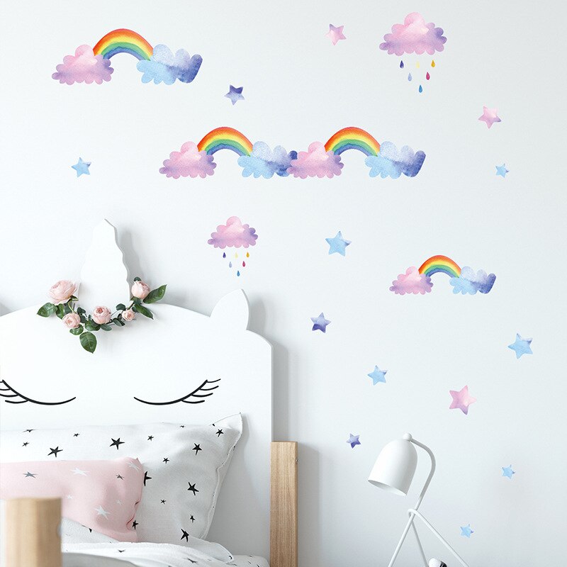 Tegneserie cloud rainbow wallstickers til baby børneværelser soveværelse garderobe boligindretning vægmaleri børnehave layout klistermærker tapet