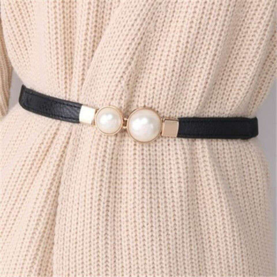 Cinturón de perlas para mujer, faja de cintura elástica con doble hebilla, , accesorios de ropa femenina