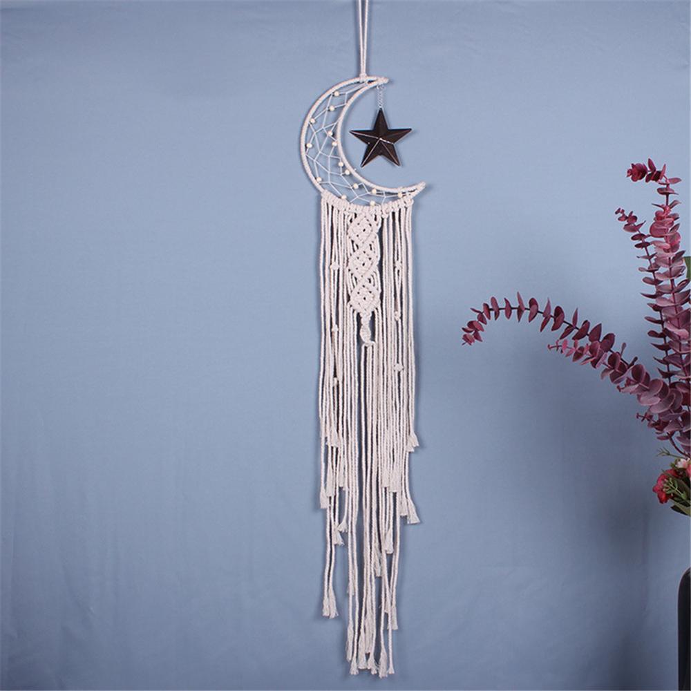 Moon dreamcatcher macrame bomull vävt bohemiskt vägghängande gobelängsmycke för flicka sovrum vardagsrumsdekoration: F