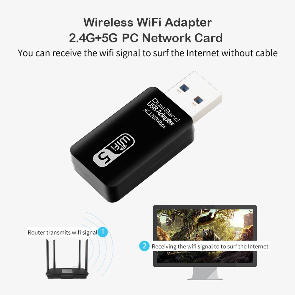 Mini USB Wifi Wireless Network Card 2.4G/5G Dual-Band 1200Mbps wifi Receiver Adapter Dongle for Desktop Laptop