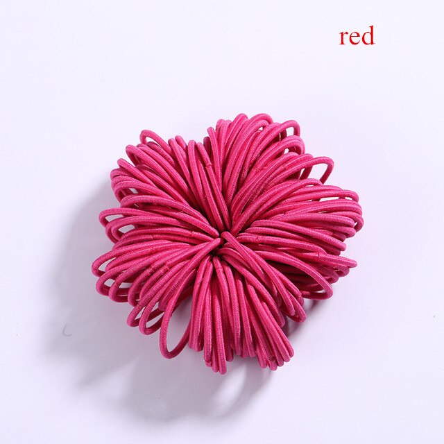 100 unids/lote Color caramelo chicas de Nylon 3CM bandas de goma de la seguridad de los niños elástico bandas de pelo de cola de caballo titular Niños Accesorios para el pelo: Rojo