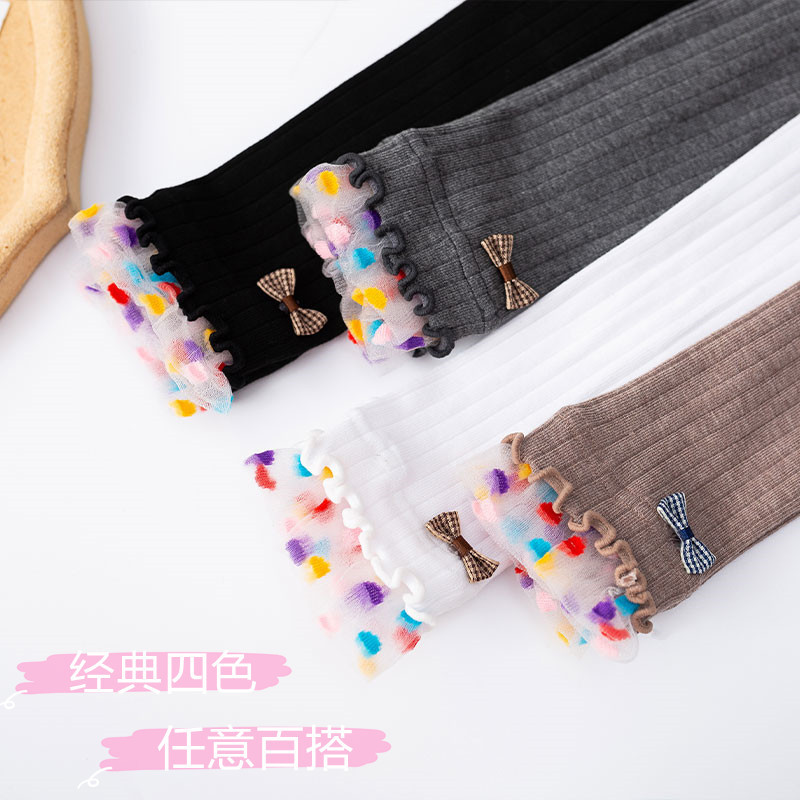 Leggings en dentelle de coton pour filles, pantalon coréen fin, à pois, pour enfants de 3 à 12 ans, printemps-automne