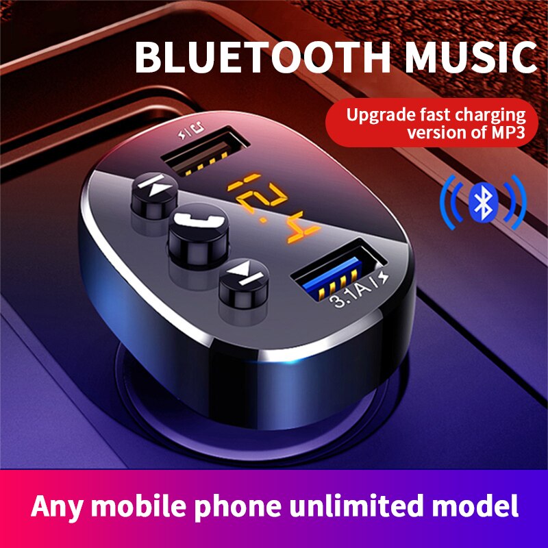 Car Bluetooth 5.0 FM Transmitter Car Kit Wireless Handsfree Aux Bluetooth Audio Receiver MP3 Player 3.1A Dual USB Fast Charger