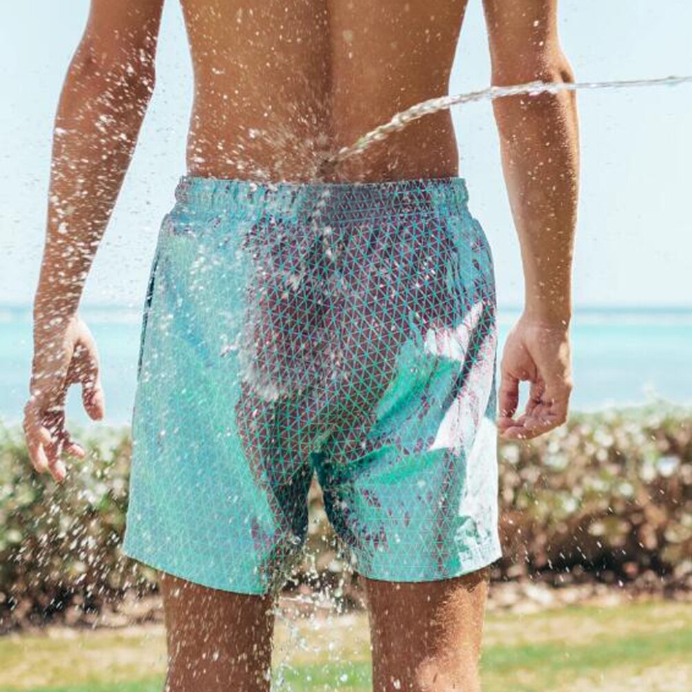 Men Quick Dry Beach Shorts-Lattice Drawstring Color Changing Nylon travel Beach Shorts Swimming Trunks