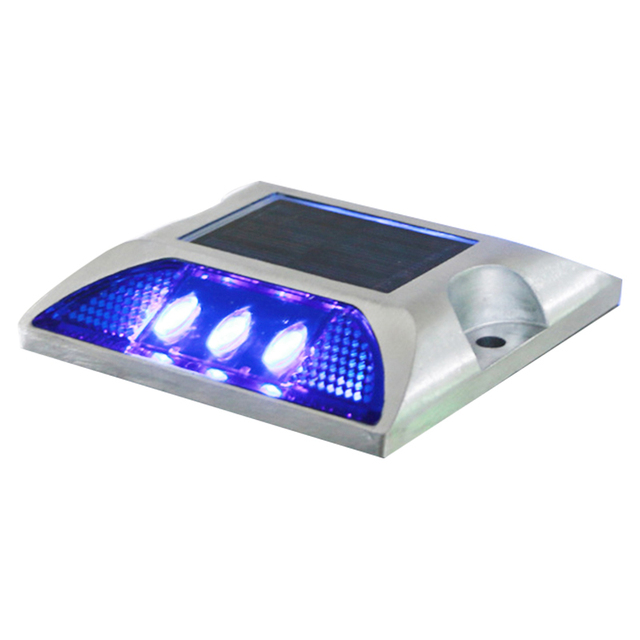 Popular cuadrado de alto brillo Ip68 intermitente o marcador de tráfico siempre encendido luz reflectante de aluminio Led ojo de gato Solar camino Stud: Azul