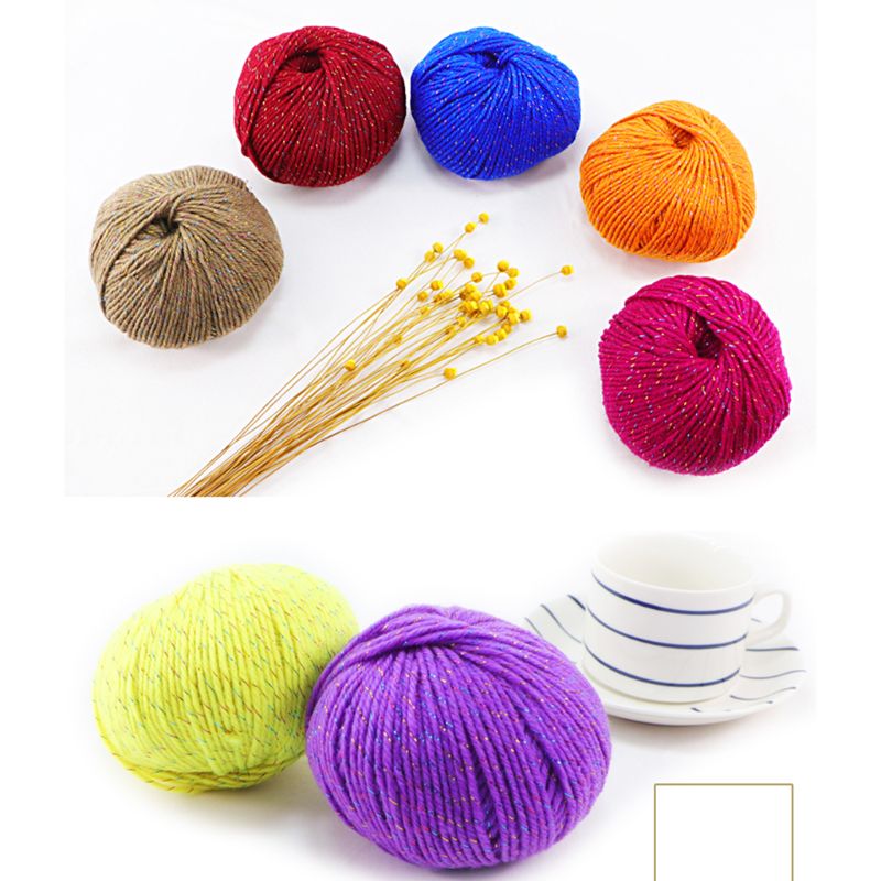 3 Roll 2 Strand Medium Thick Acrylic Fiber Hand Knitting Yarn Colorful Shiny Metallic Crochet Wool Thread for DIY Scarf