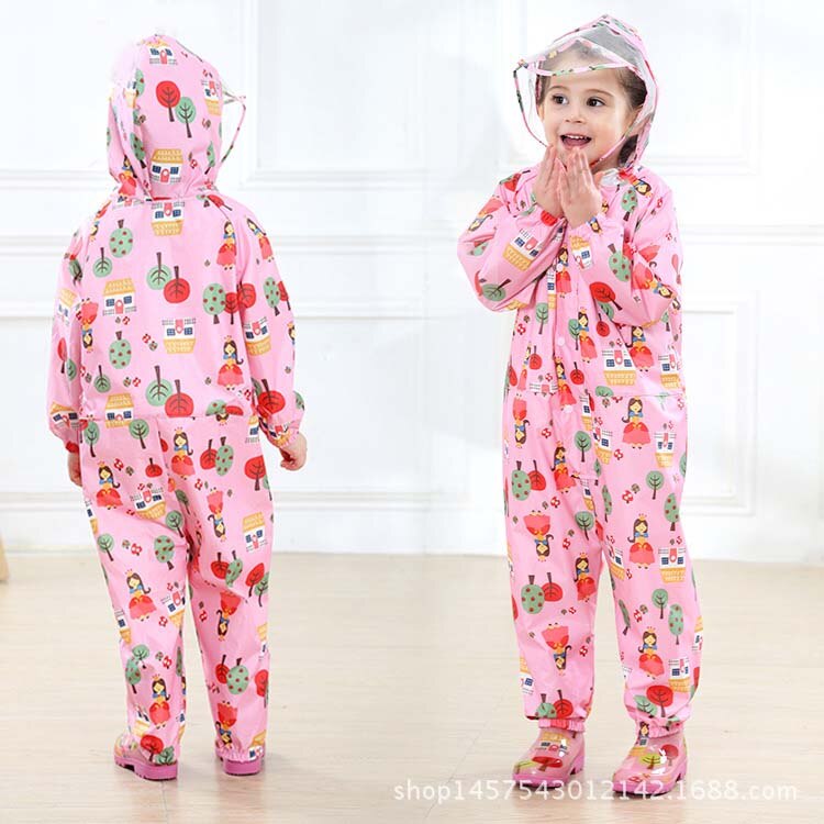 Barn regnjacka med huva barn utomhus regn jumpsuit ogenomtränglig rosa regnjacka överdrag bebis pojke flicka söt poncho blå regnjacka