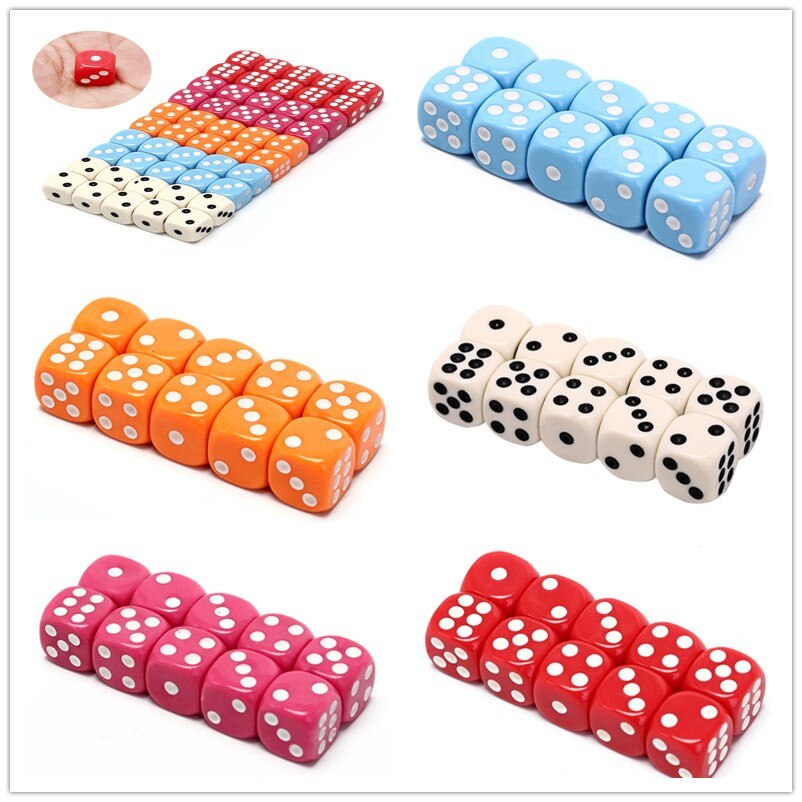 10Pcs 14mm Multicolor Acrylic Round Corner Dice 6 Sided Die Portable Table Games Dice