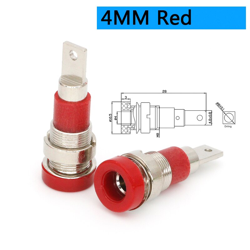 5Pcs Brass 2mm Banana Female Jack Chassis Panel Mount Socket Connector for Non-Shrouded Banana Plug: 4mm red