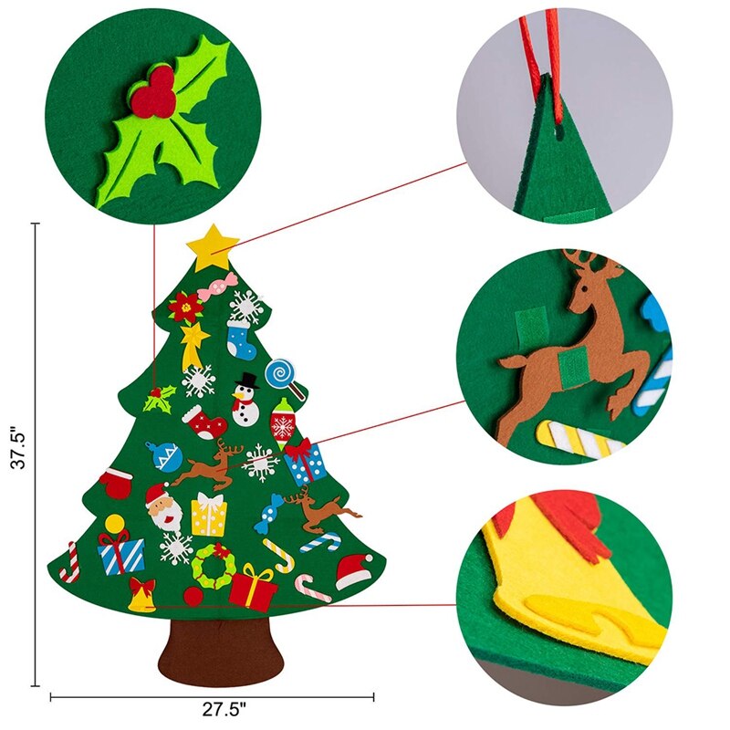 3Ft Diy Vilt Kerstboom Set Met Peuters 33Pcs Ornamenten Xmas Decoraties Muur Opknoping Ornamenten Kids Feestartikelen