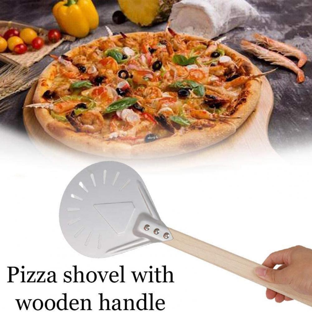 Pizza Shovel Perforated Pizza Shovel Baking Tools Removable Pizza Peel Shovel Non Stick Kitchen Baking Supplies with Wood Handle