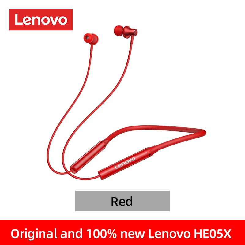 Lenovo HE05X Speaker Sport Wireless Bluetooth 5.0 In-Ear Earphone Waterproof Headphone Sports Neckband Headsets For Mobile Phone: red