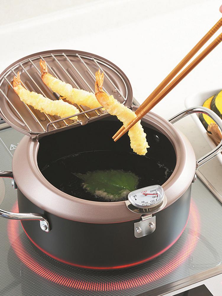 Frityrkoker tempura frityrkoker med lokk husholdningsfrityrkoker med termometer for stekepanne grill hotpot kjøkkenutstyr