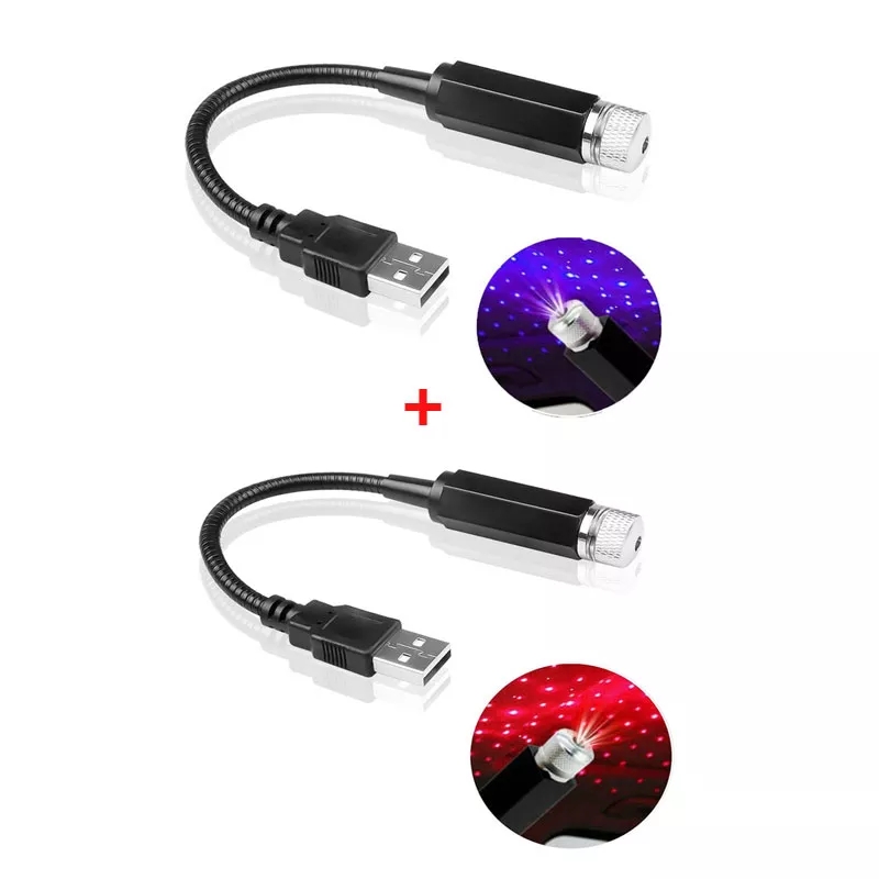 2X Romantische LED Sterrenhemel Nachtlampje 5V USB Aangedreven Galaxy Star Projectorlamp voor Autodak Kamer Plafond Decor Plug en Play: 8000k wit blauw