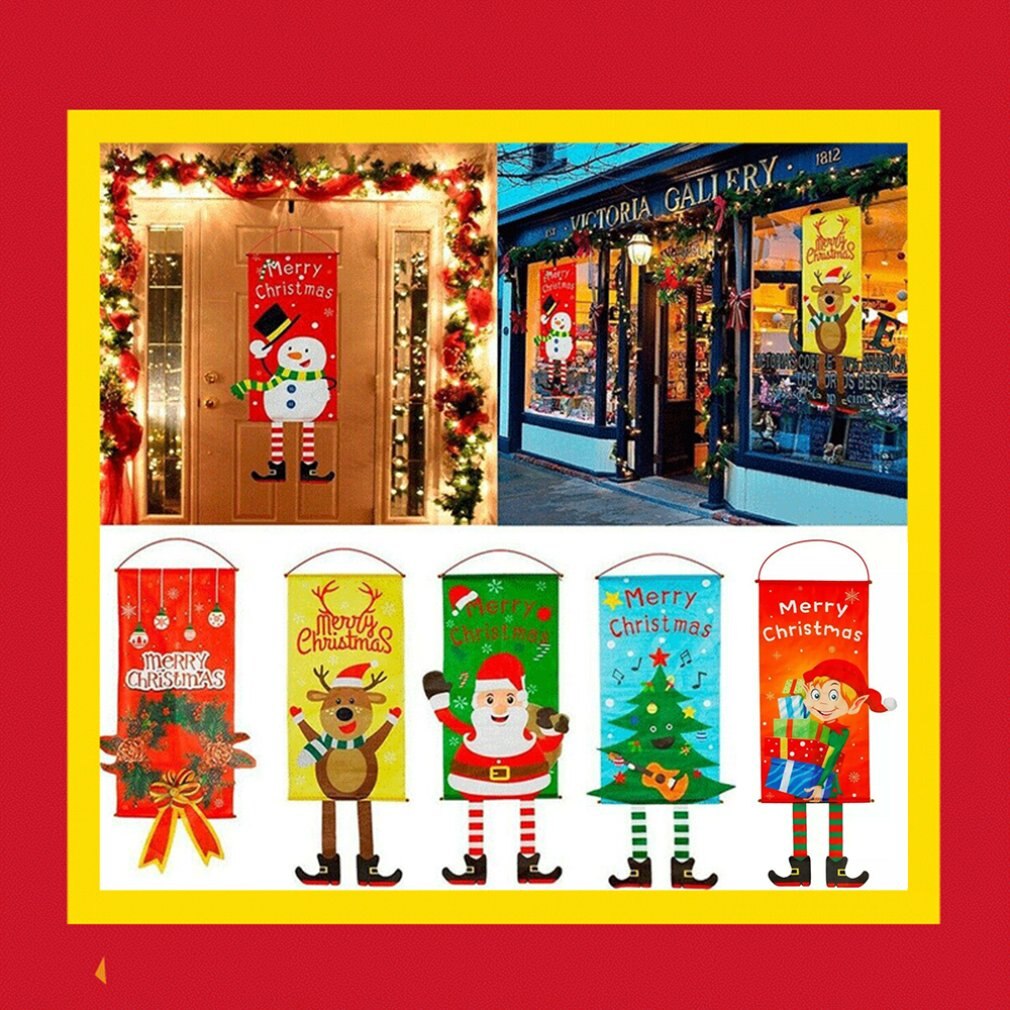 Merry Christmas Banner Outdoor, Red Fabric Christmas Decorations Yard Sign With