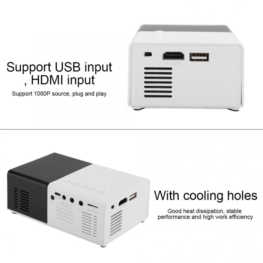 Portable Projector Mini LED Projector USB HDMI 1080P 2.0-Inch LCD Screen Projector with Cooling Holes 110-240V
