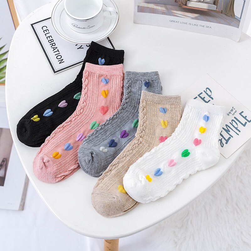 1 par de novas meias de coração bonito feminino curto kawaii listrado estudante meias cor sólida vermelho coração meias esportivas socks socks socks socks