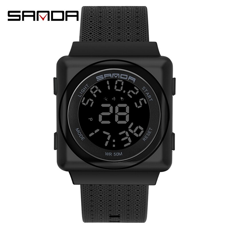 Sanda herre sportsur kronograf herre ur top vandtæt nedtællingsur digitalt armbåndsur relogio masculino: Sort