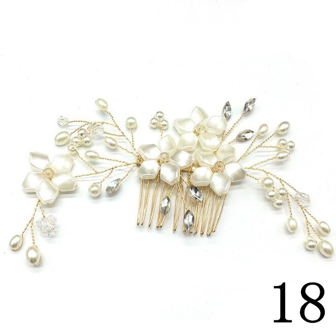 Women Bridal Ivory Red Flower Hair Comb Crystal Tiara Pearls Gorgeous Hair jewellry Wedding Party Decoration Accessories