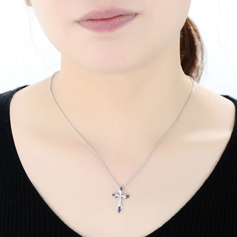 SANTUZZA argent pendentif pour les femmes véritable 925 en argent Sterling bleu croix ajustement pour collier délicat bijoux