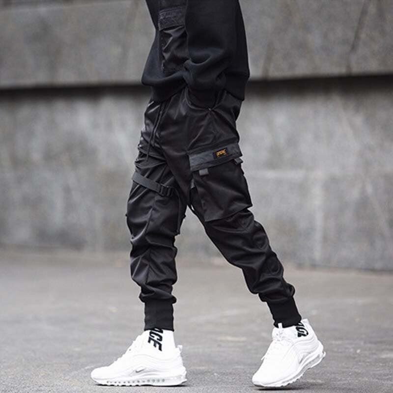 Hip pop cargo bukser mænd sort lomme streetwear harajuku techwear bukser bukser harem joggers joggingbukser der danser chic: M