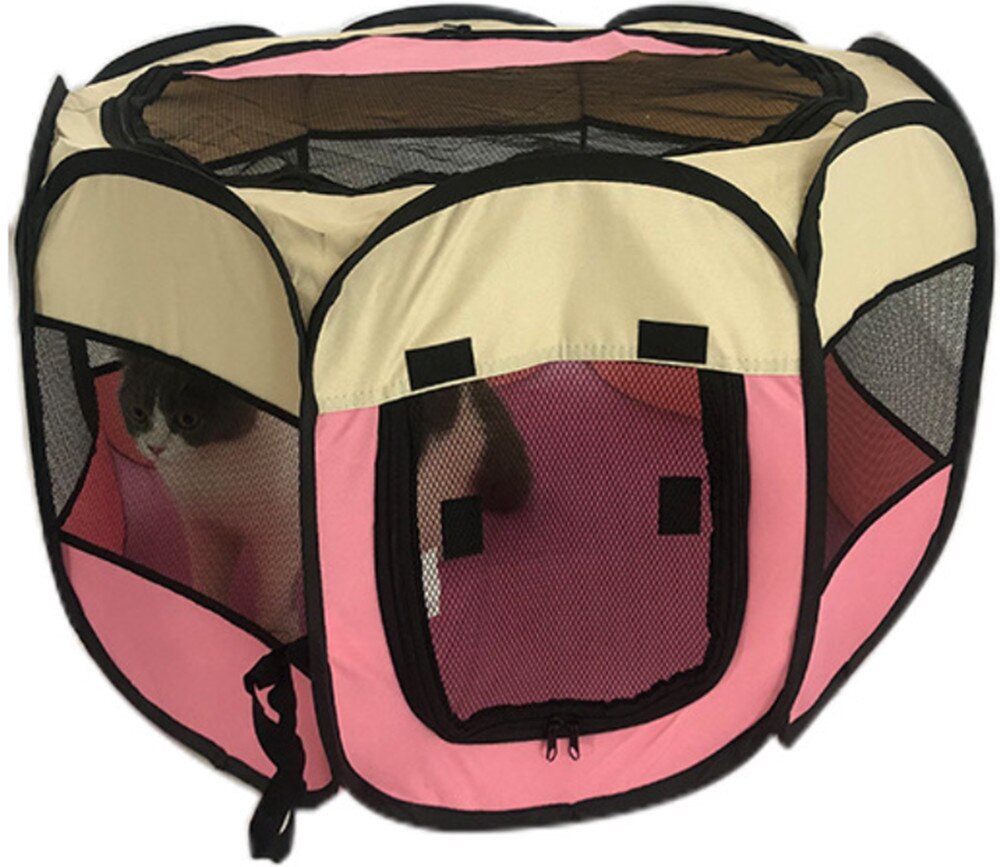 Perreras portátiles para perros y gatos, tienda de campaña plegable para interiores, jaula octagonal, nido para nacimiento, conejo y gatito: pink / M 91X91X58cm