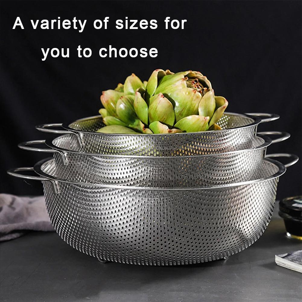 Steel Drain Basket Colander Fruit Rice Vegetable Washing Basket Strainer Drainer With Handle For Home Kitchen