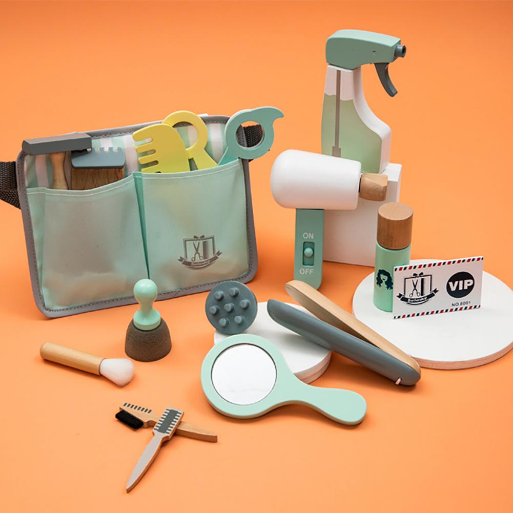 18 Teile/satz Haarschnitt Spielzeug Set Simulation Pretend Spielen Holz Friseur Kit Kinder für Kinder