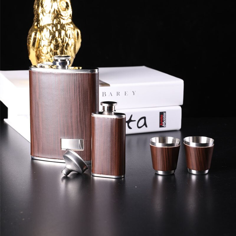 9 oz Wooden Hip Flask Set Whiskey Wine Stainless Steel Alcohol Flagon Bottle Travel Drinkware For