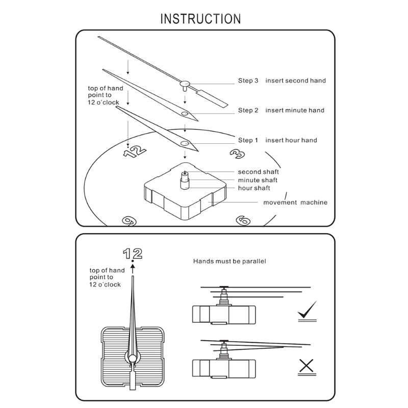 High Torque Long Shaft Clock Movement Mechanism with 3 Pack Different Size Hands