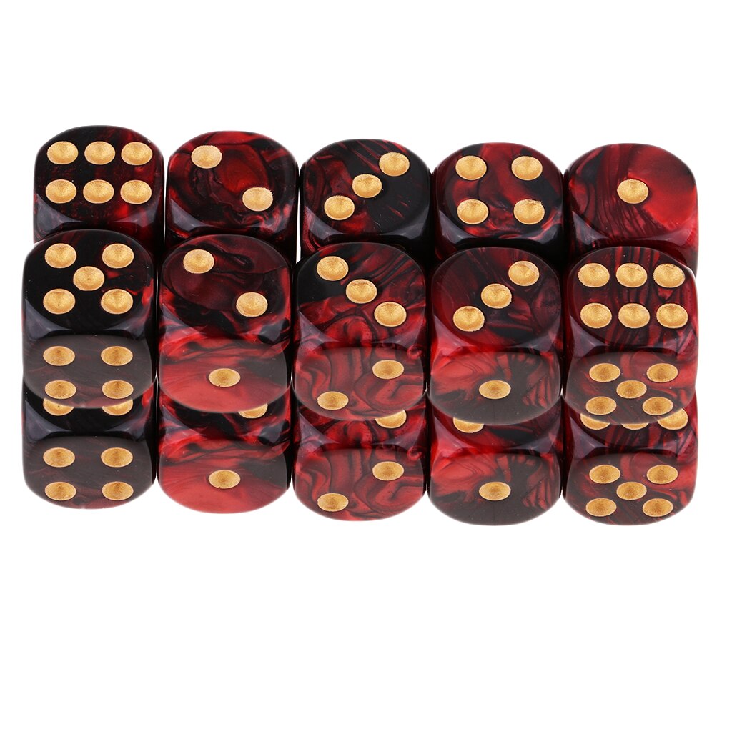 20x Twee Kleuren Zes Zijdige 16Mm D6 Hars Rollenspel Gaming Dobbelstenen Set Rood + Zwart