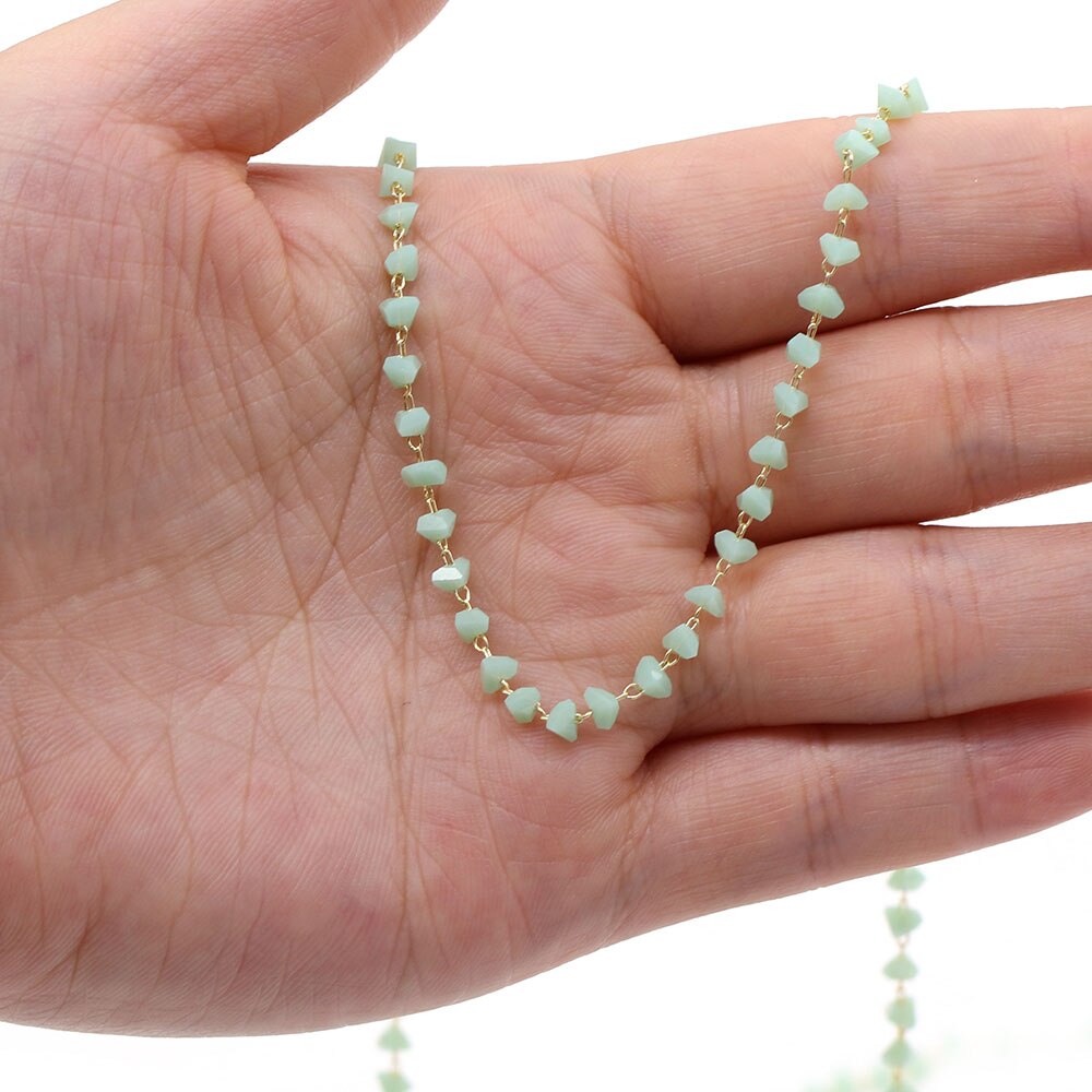 1 metro fio de ouro feito à mão envolvido rosário corrente contas de pedra correntes para fazer jóias diy colar pulseira tornozeleira acessórios: Light Green