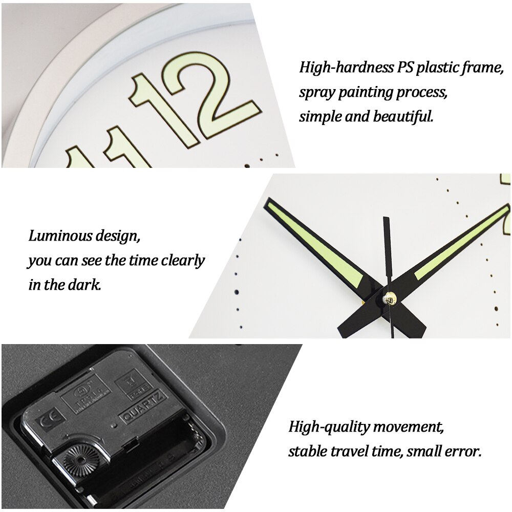 12&#39;&#39; Luminous Clock Round Digital Clock Silent Quartz Watch 10&#39;&#39; Wall Clocks Simple Hanging Wall Clocks Home Bedroom Decoration