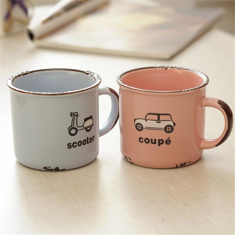 Imiterade emaljmuggar keramiska muggar söt klassisk nostalgisk älskare kaffemugg drinkware europeisk stil tekopp
