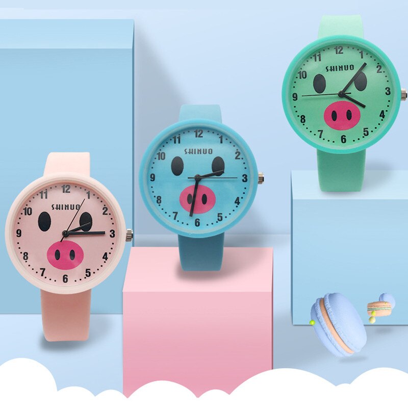 Montre à Quartz en Silicone souple pour garçon et fille, jouet cochon de dessin animé, d&#39;anniversaire