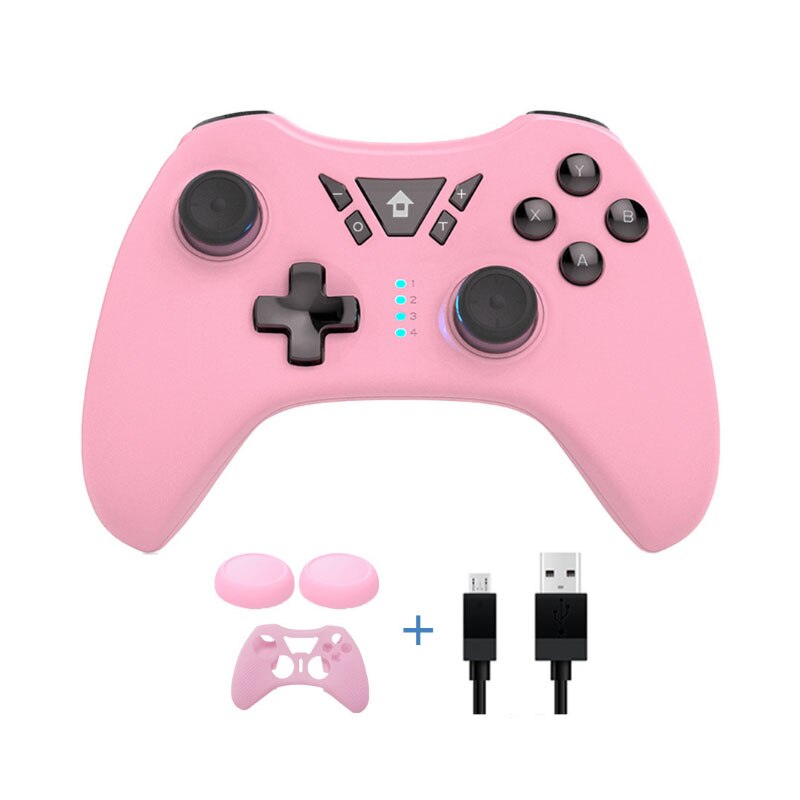 Wireless blue tooth game Controller Joystick Gamepad For Switch Pro/PC Wireless Joystick With Silicone Case: pink black button