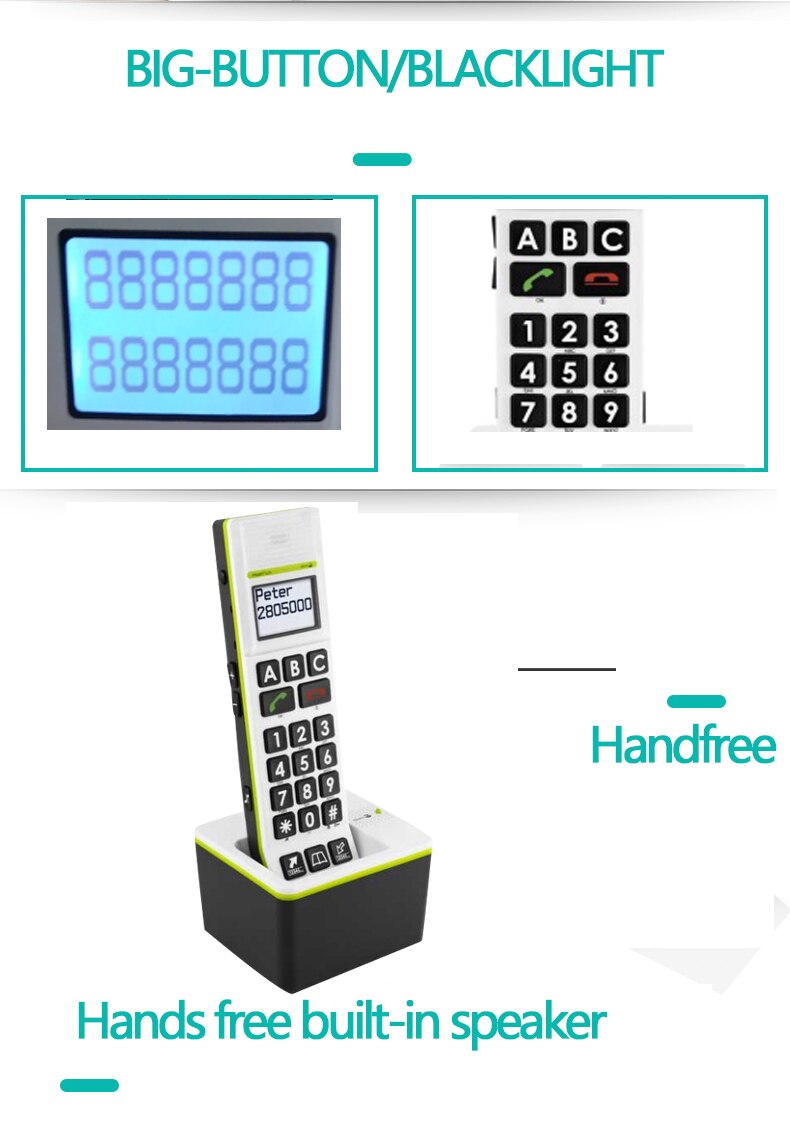 DECT Big Button Cordless Fixed Telephone With Big Screen Call ID Handsfree Wireless Fixed Phone For Home Hotel Elderly