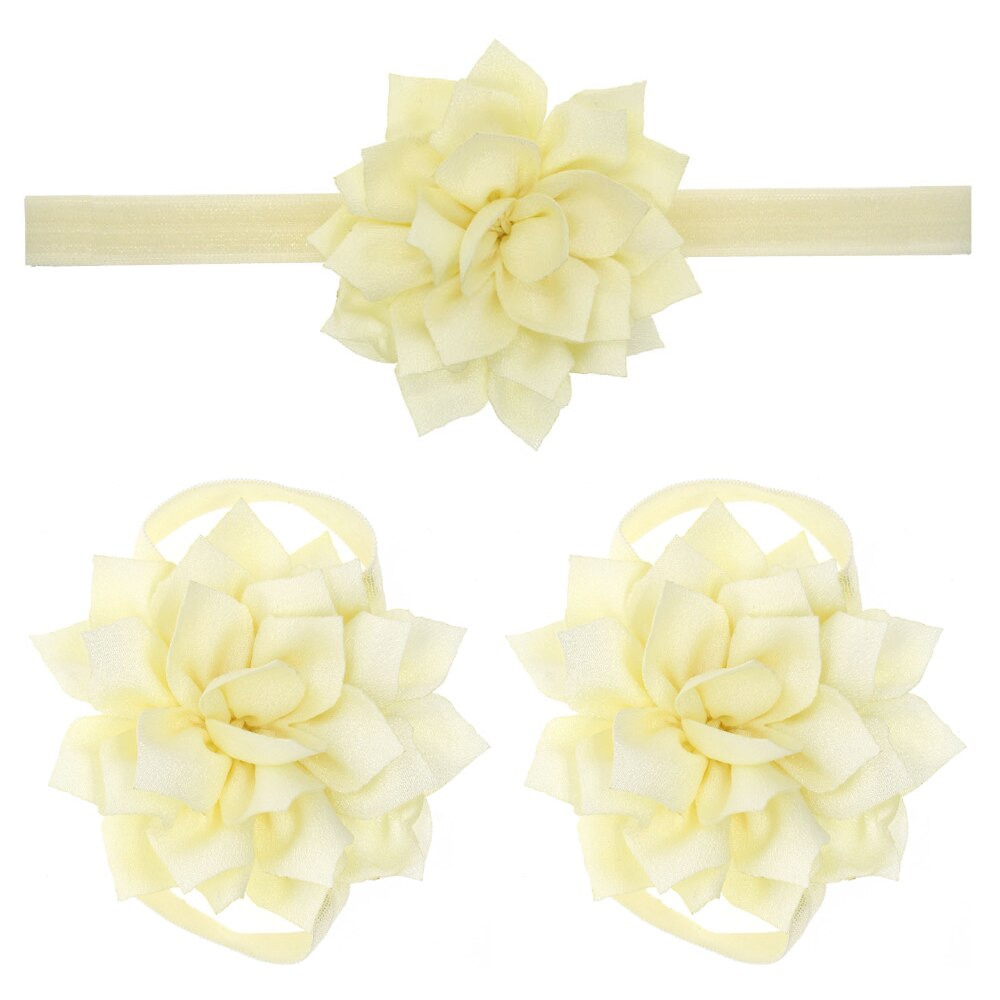 Sandalias de bebé con flores para cubrir zapatos descalzos, lazos de flores, zapatos de primeros pasos para niños, conjunto de diadema, accesorios de fotografía KFA11: KFA11-beige