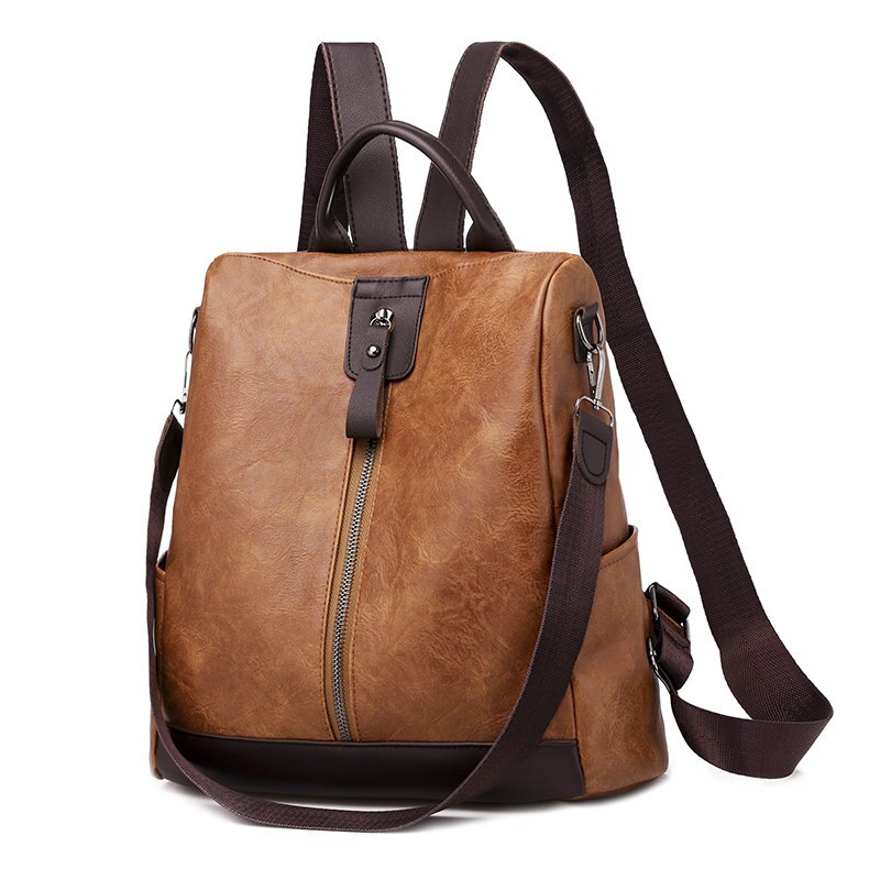 Bruin Vrouwen Rugzak Vintage Leren Rugzak Voor Tienermeisjes Mochila Feminina Vrouwelijke Anti-Diefstal Rugzak: Brown