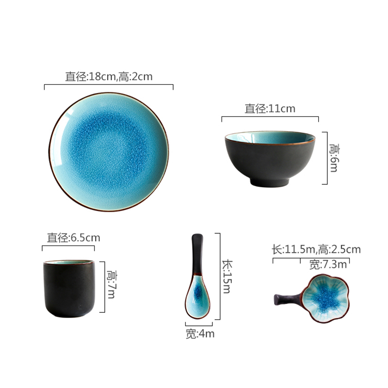 Japanse Keramische Rijstkom Bone Schotel Lepel Thee Cup Restaurant Set Moderne Home Snack Dessert Sushi Schotel Hotel Huishoudelijke Servies